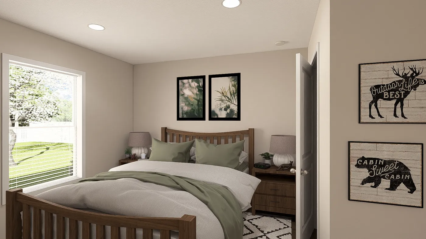 The DRM561M 56'              DREAM Primary Bedroom. This Manufactured Mobile Home features 2 bedrooms and 1 bath.