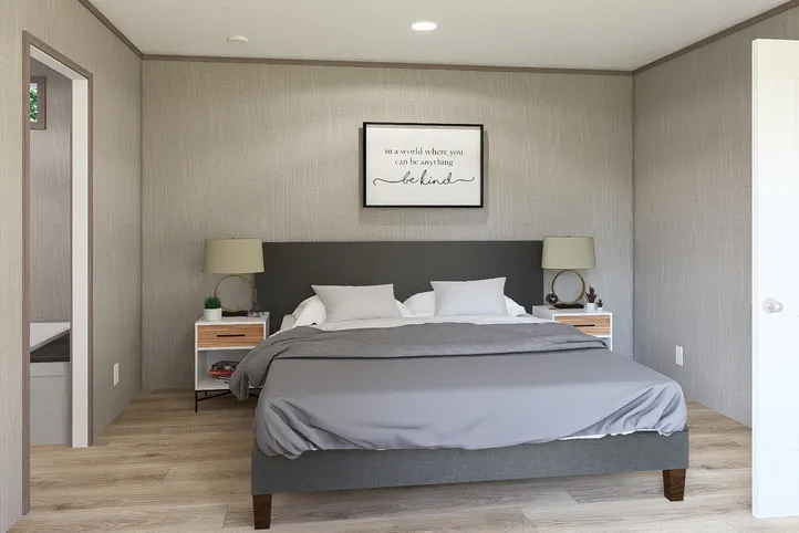 The ULTRA A-PLUS 16X76 Primary Bedroom. This Manufactured Mobile Home features 3 bedrooms and 2 baths.