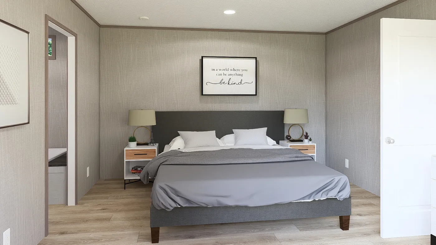 The ULTRA A-PLUS 16X76 Primary Bedroom. This Manufactured Mobile Home features 3 bedrooms and 2 baths.