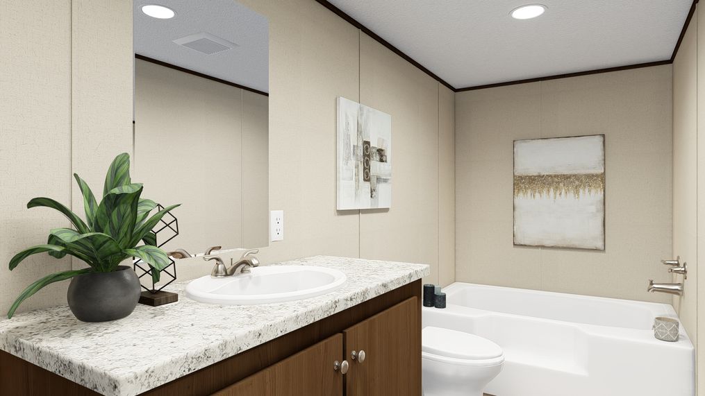 The SENSATION Primary Bathroom. This Manufactured Mobile Home features 3 bedrooms and 2 baths.