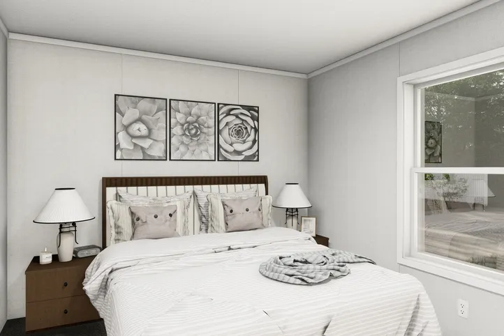 The JADE Bedroom. This Manufactured Mobile Home features 2 bedrooms and 1 bath.