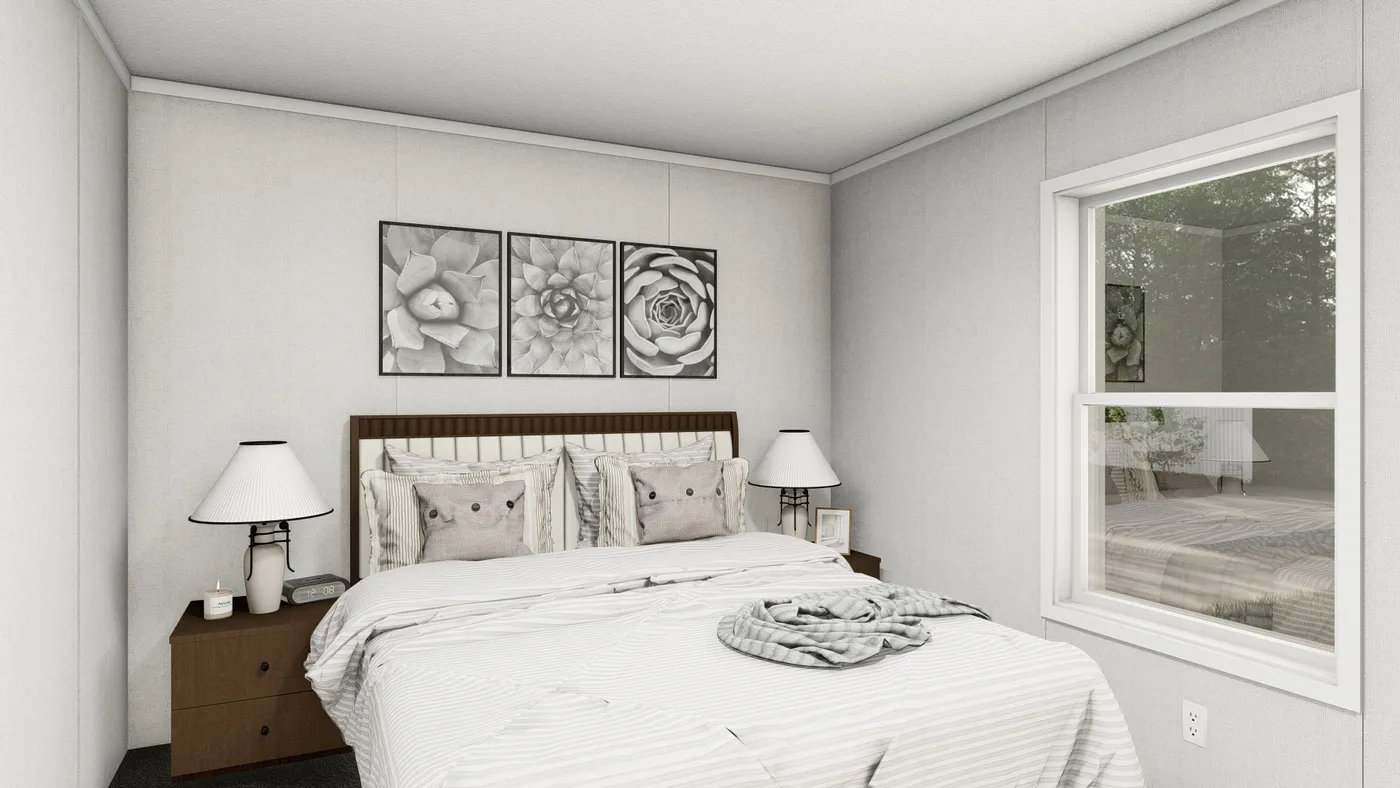 The JADE Bedroom. This Manufactured Mobile Home features 2 bedrooms and 1 bath.