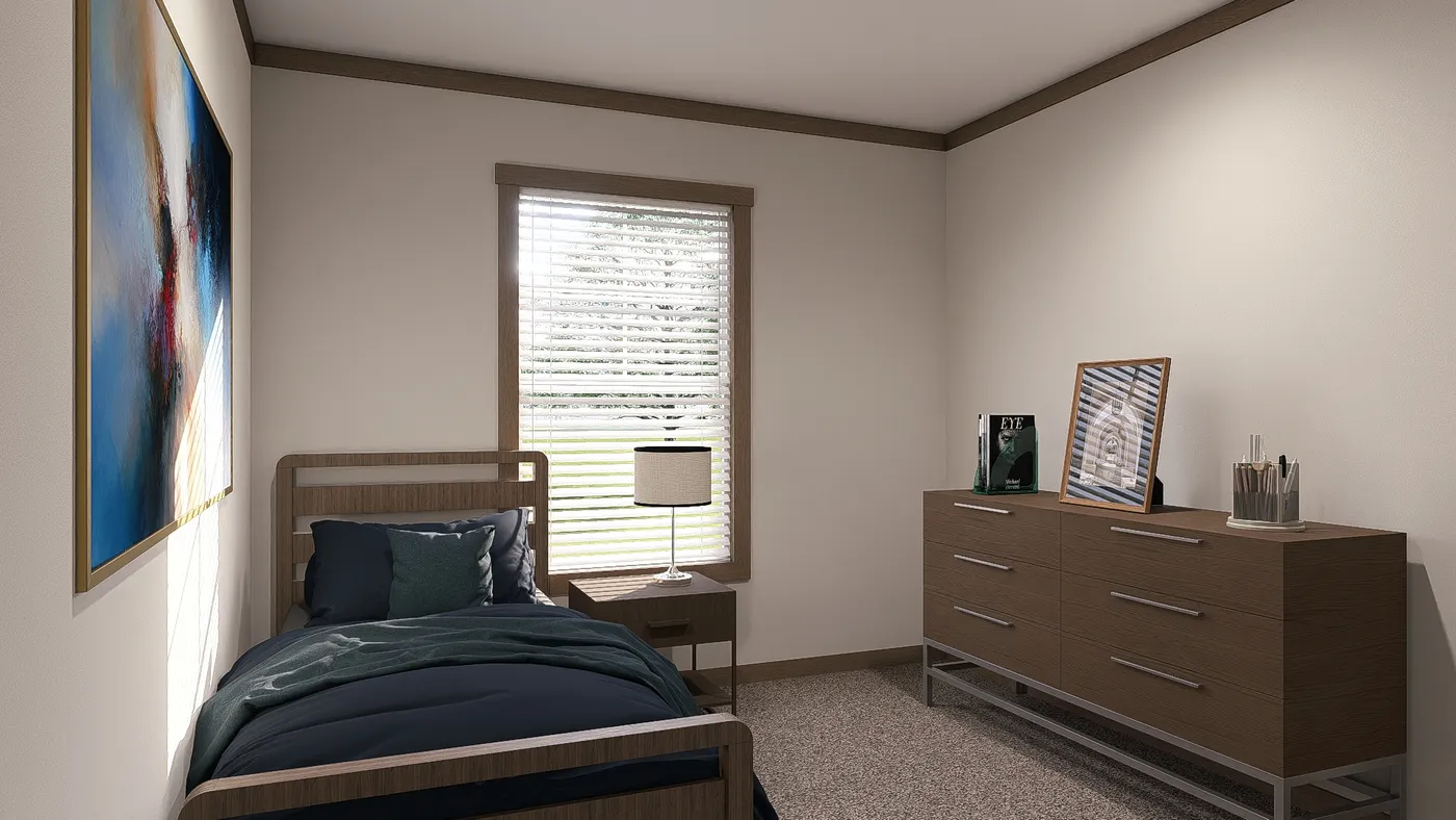 The FARM 4 FLEX Guest Bedroom. This Manufactured Mobile Home features 4 bedrooms and 3 baths.