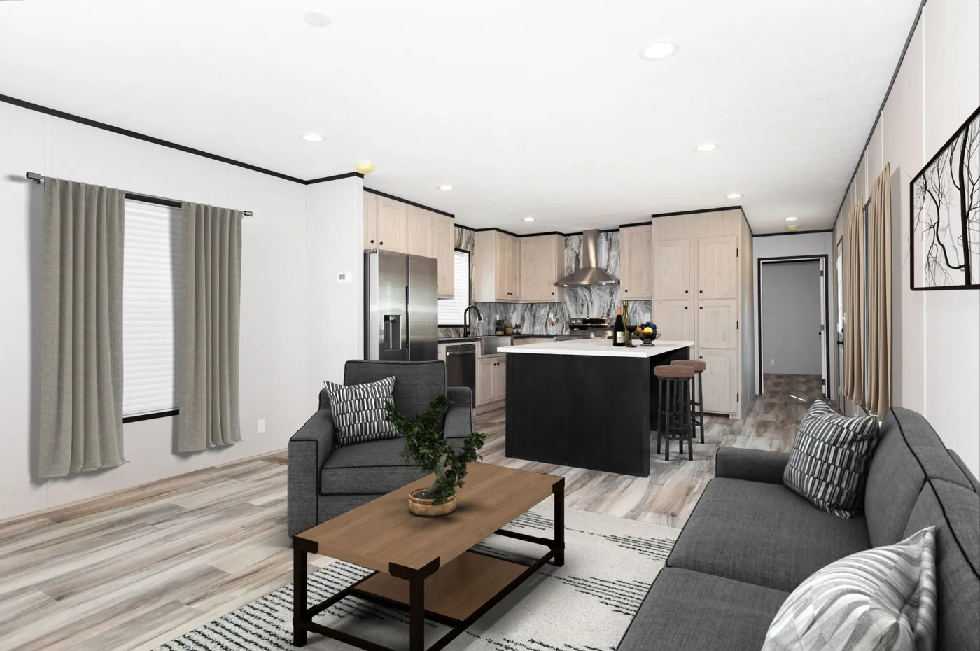 The THE FUJI Living Room. This Manufactured Mobile Home features 3 bedrooms and 2 baths.