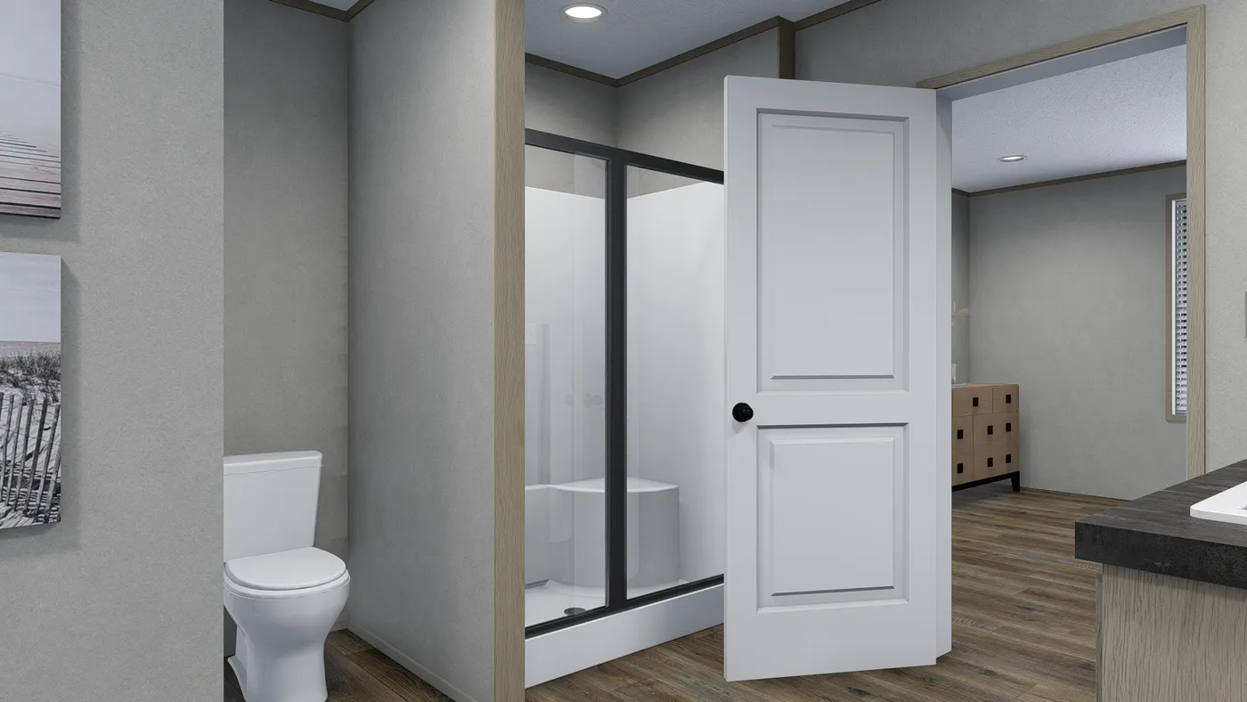 The LEO Primary Bathroom. This Manufactured Mobile Home features 3 bedrooms and 2 baths.