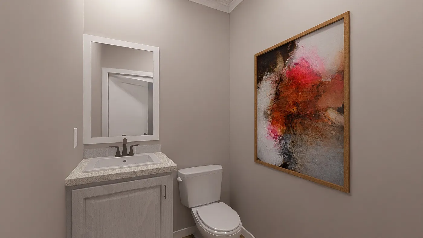 The THE HEXAGON Powder Bathroom. This Manufactured Mobile Home features 4 bedrooms and 3 baths.