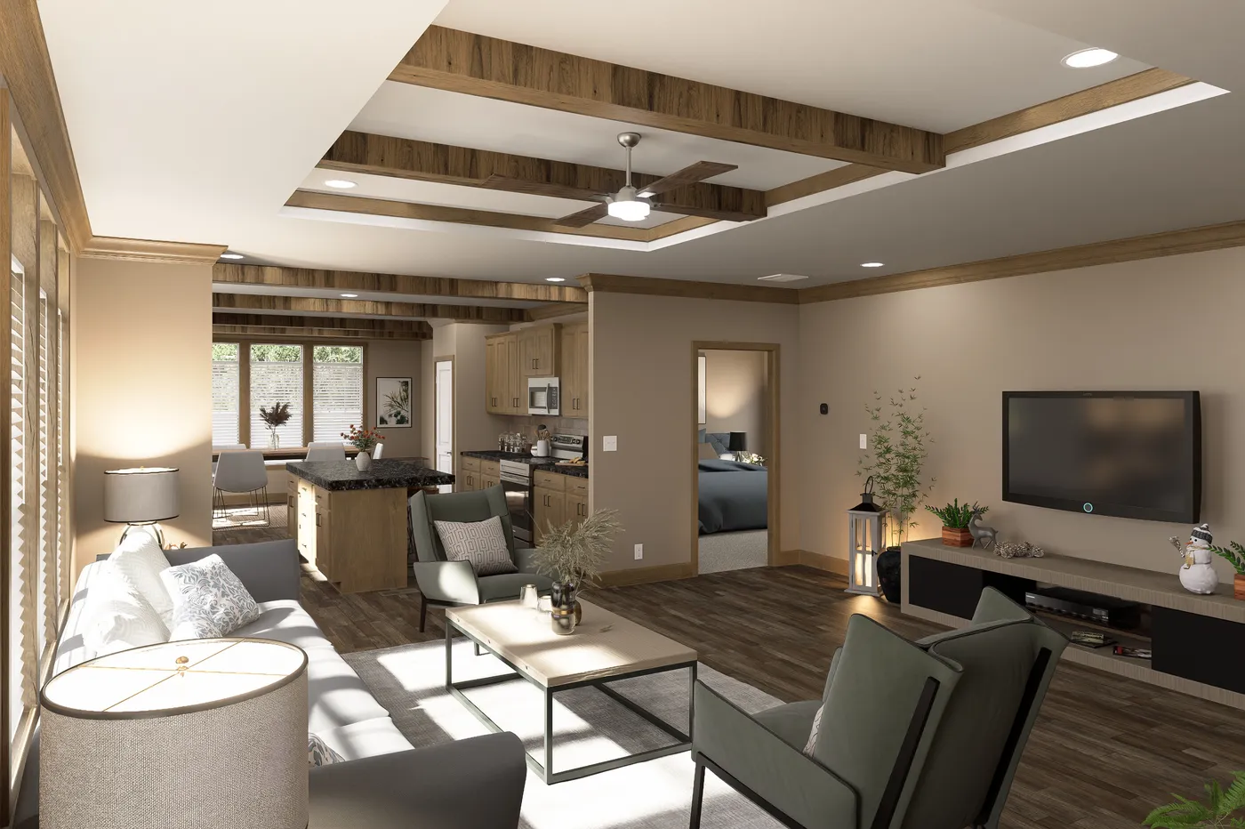 The THE VAIL 4 Living Room. This Manufactured Mobile Home features 4 bedrooms and 3 baths.