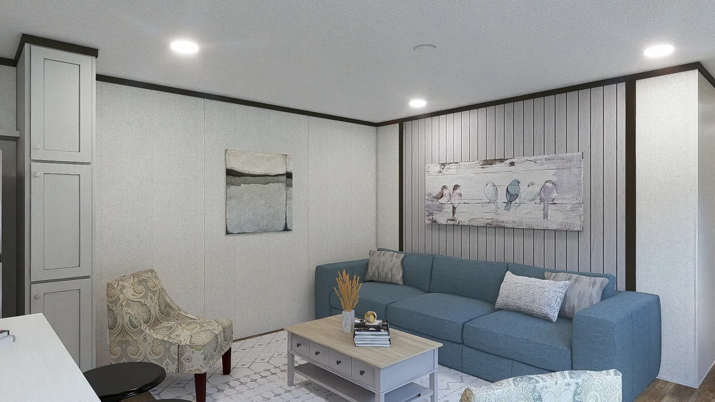 The INTUITION Living Room. This Manufactured Mobile Home features 3 bedrooms and 2 baths.