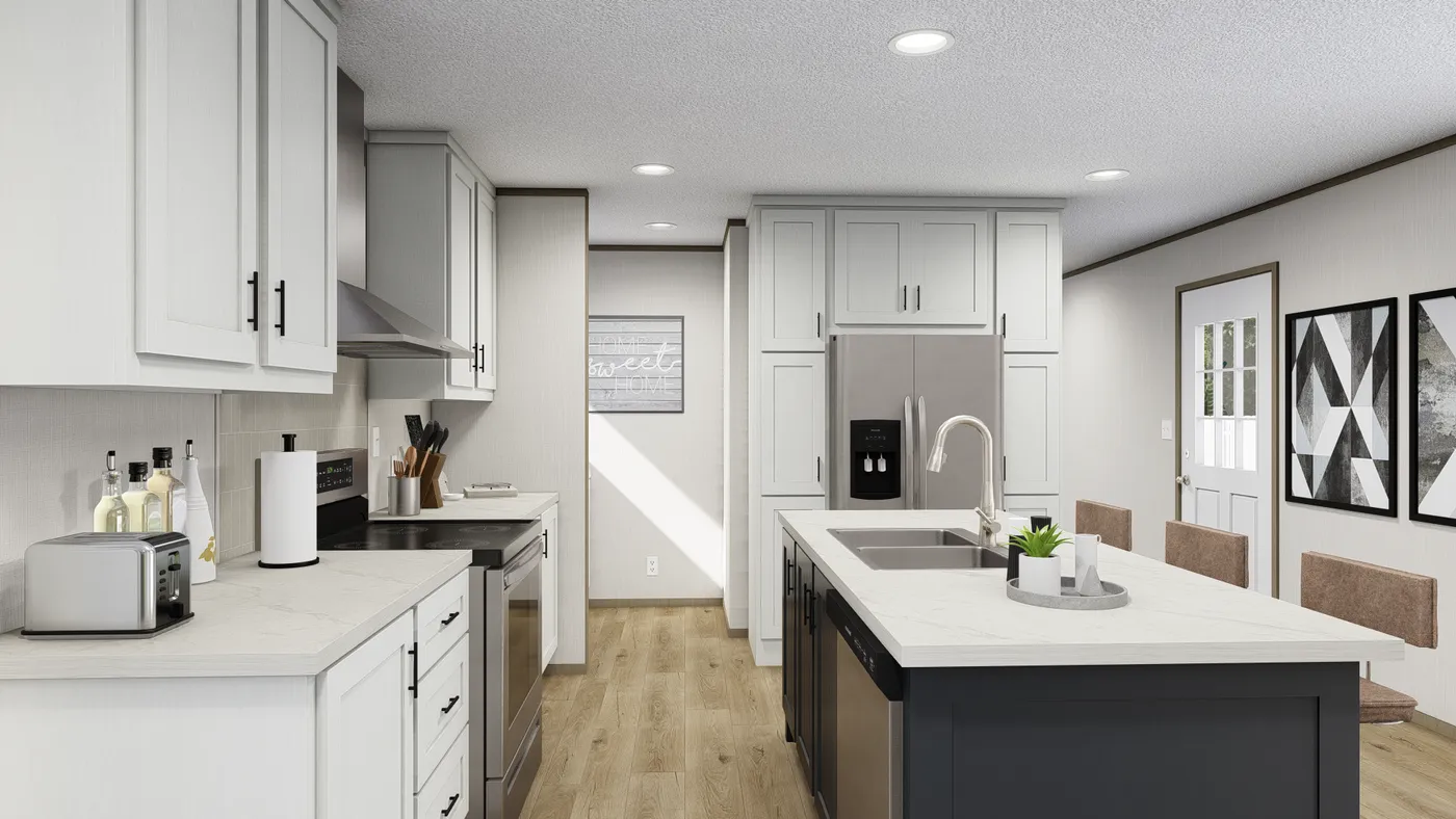 The ZION Kitchen. This Manufactured Mobile Home features 3 bedrooms and 2 baths.