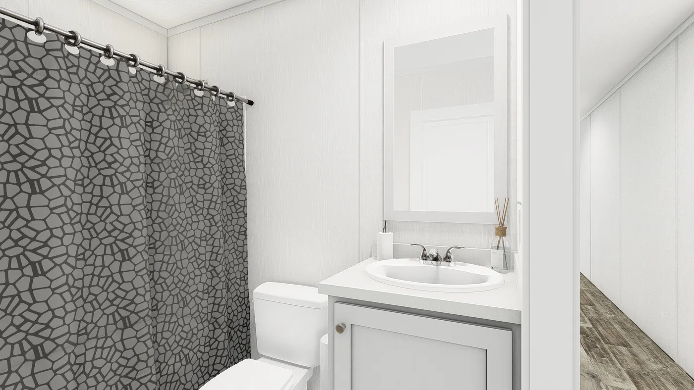 The PERIDOT 56 Guest Bathroom. This Manufactured Mobile Home features 2 bedrooms and 2 baths.