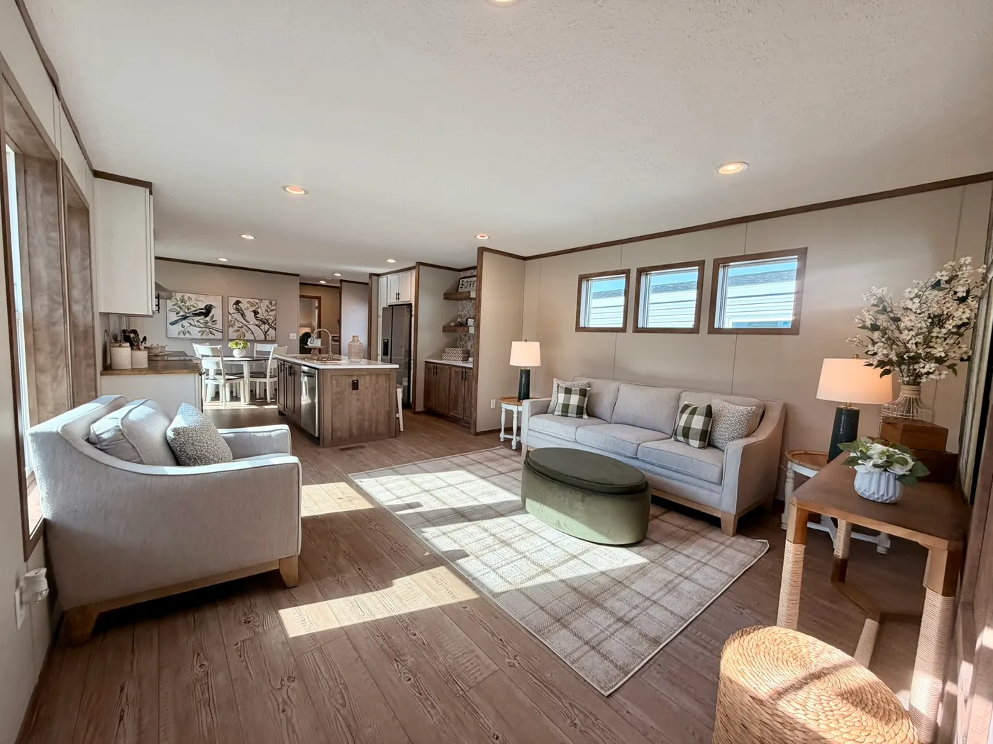 The HUDSON Living Room. This Manufactured Mobile Home features 3 bedrooms and 2 baths.