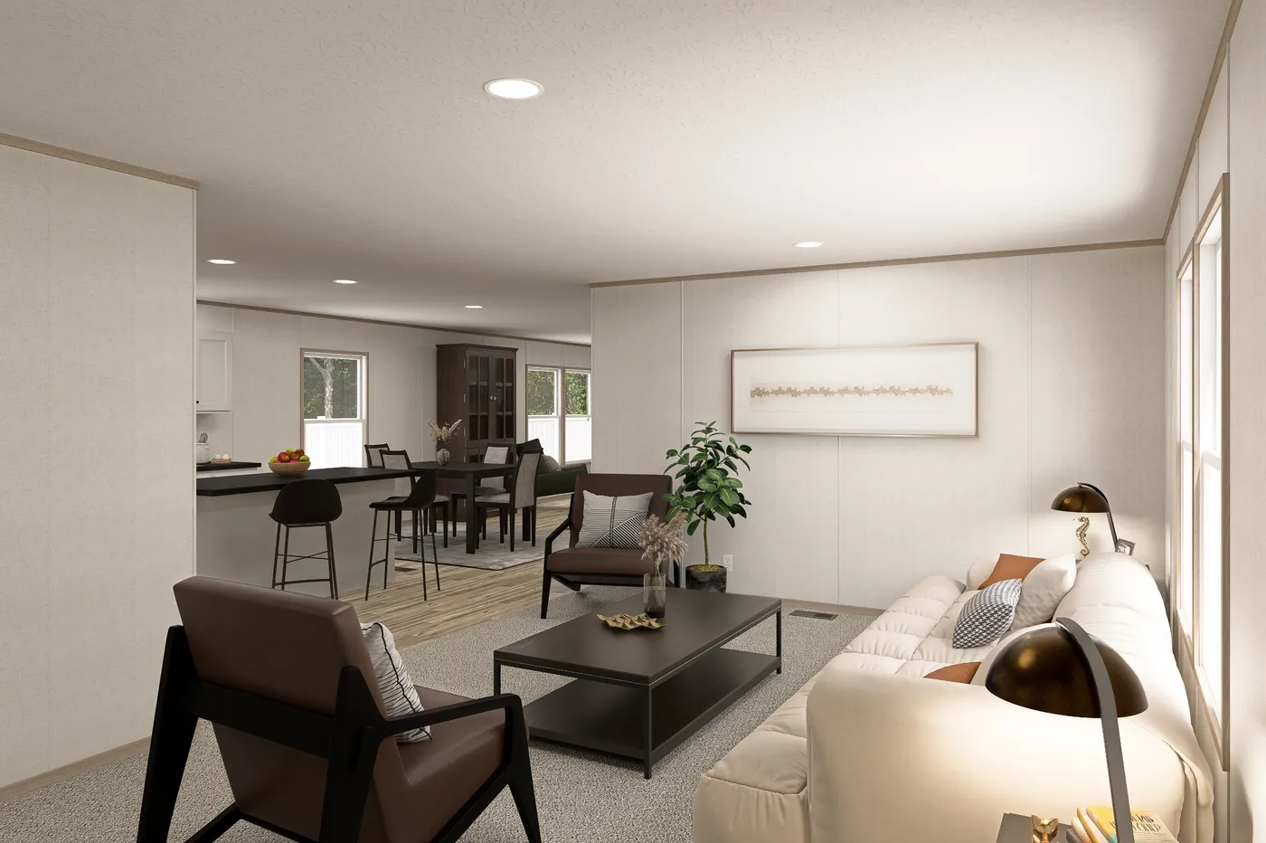 The THE EAGLE 76 Living Room. This Manufactured Mobile Home features 5 bedrooms and 2 baths.