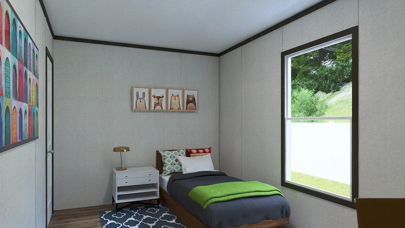 The ESSENCE Bedroom. This Manufactured Mobile Home features 3 bedrooms and 2 baths.