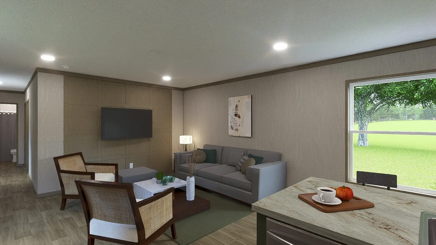 The SYDNEY Living Room. This Manufactured Mobile Home features 3 bedrooms and 2 baths.