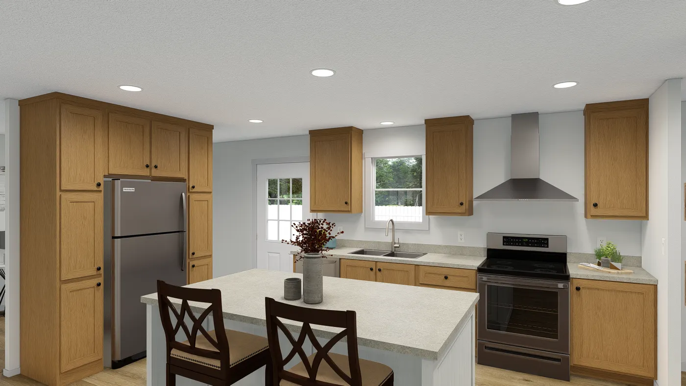 The ROCKET MAN Kitchen. This Manufactured Mobile Home features 3 bedrooms and 2 baths.