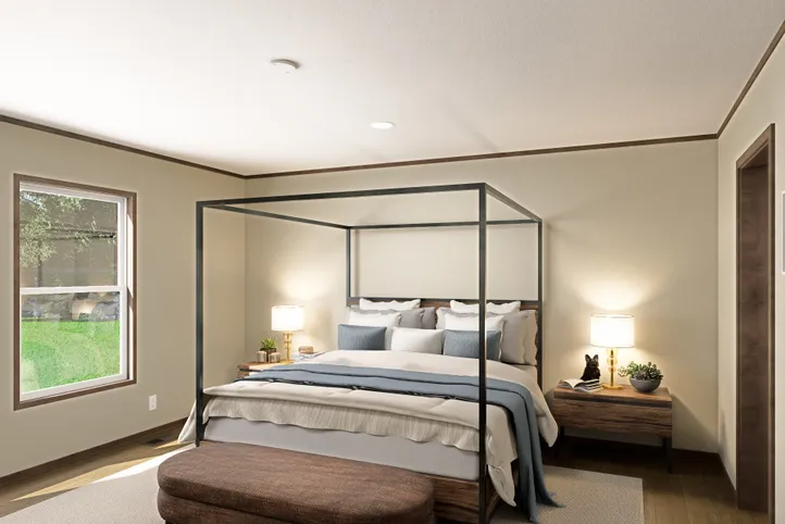 The EVEREST Primary Bedroom. This Manufactured Mobile Home features 4 bedrooms and 2 baths.