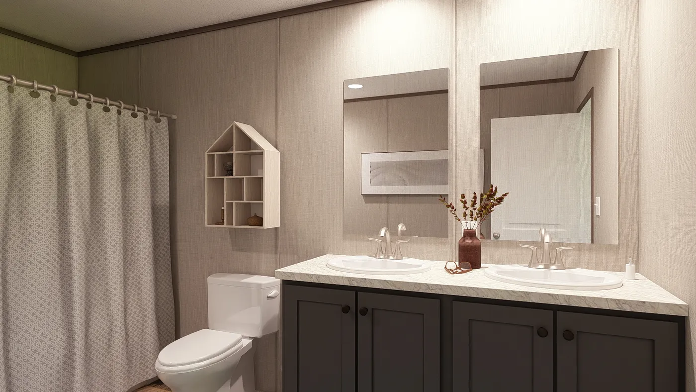 The LEGEND 28X56 4 BR Primary Bathroom. This Manufactured Mobile Home features 4 bedrooms and 2 baths.