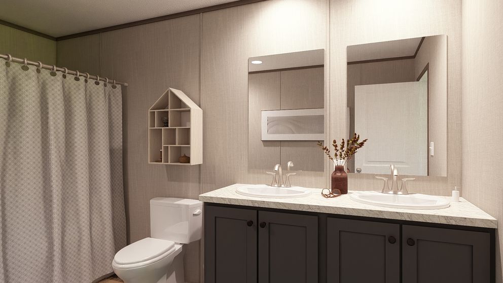 The LEGEND 28X56 4 BR Primary Bathroom. This Manufactured Mobile Home features 4 bedrooms and 2 baths.