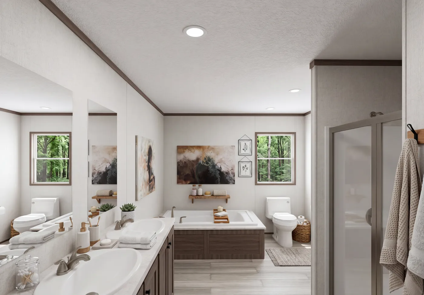 The THE MOUNTAINEER 64 Primary Bathroom. This Manufactured Mobile Home features 3 bedrooms and 2 baths.