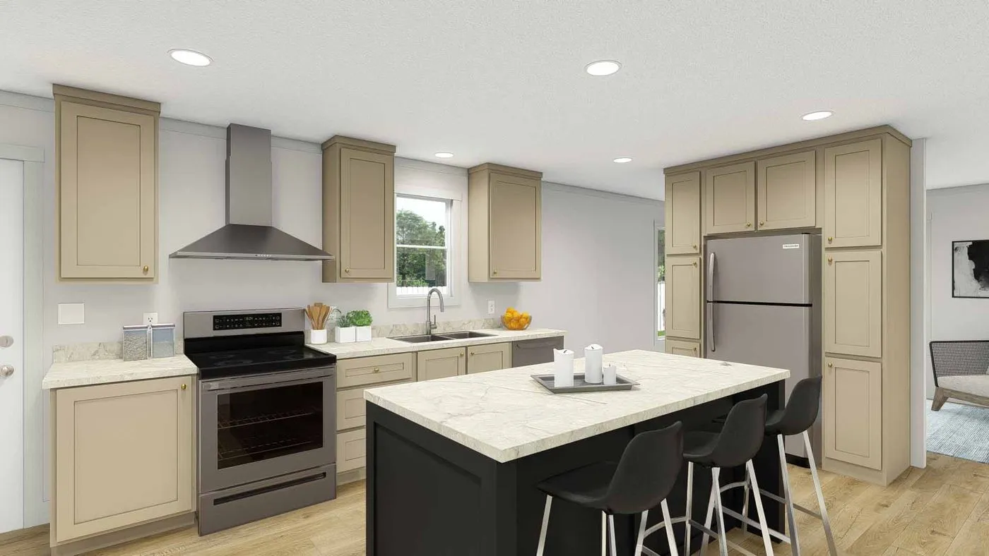 The FREE BIRD Kitchen. This Manufactured Mobile Home features 3 bedrooms and 2 baths.