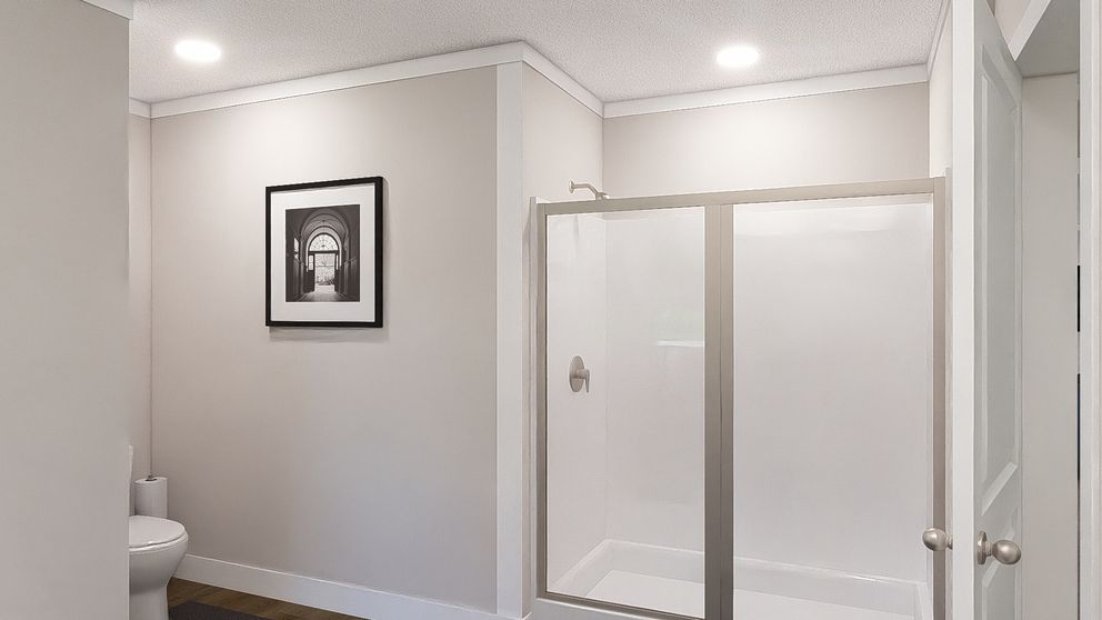 The WONDERFUL WORLD Primary Bathroom. This Modular Home features 3 bedrooms and 2 baths.