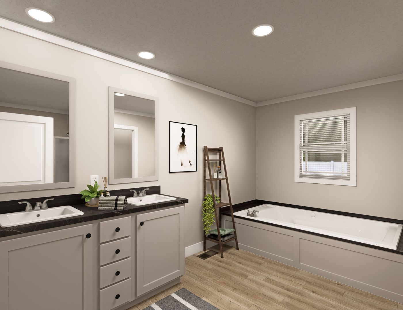 The CLASSIC 60B Primary Bathroom. This Manufactured Mobile Home features 3 bedrooms and 2 baths.
