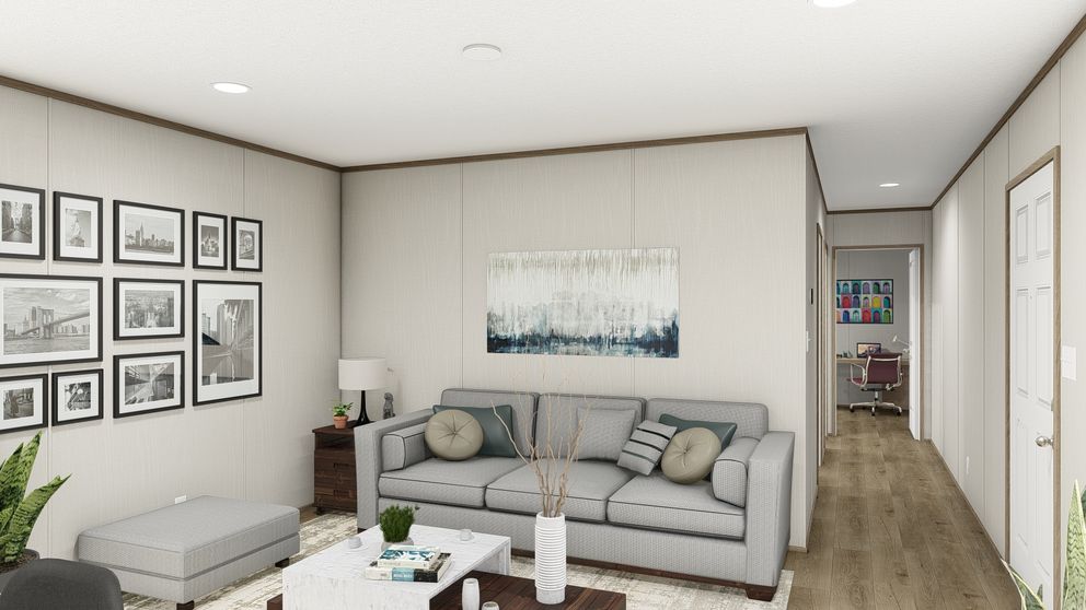 The BEACON Living Room. This Manufactured Mobile Home features 3 bedrooms and 2 baths.