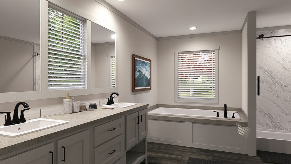 The FARM 3 FLEX ELITE DEN Primary Bathroom. This Manufactured Mobile Home features 3 bedrooms and 2 baths.