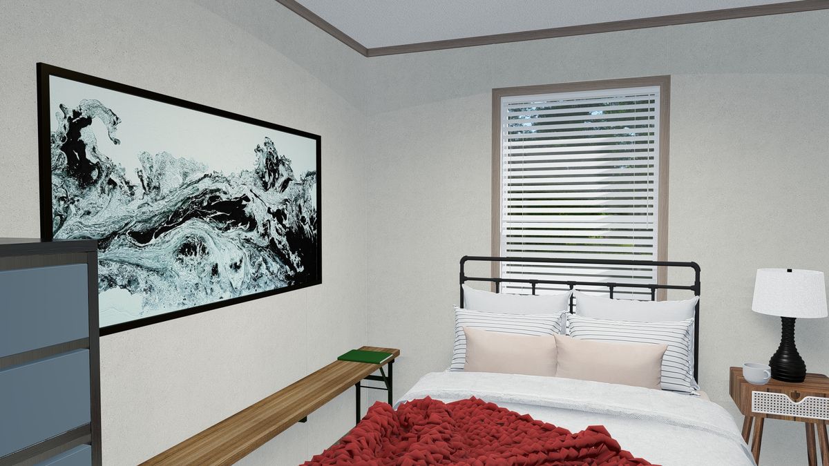 The 6616-4779 THE PULSE Guest Bedroom. This Manufactured Mobile Home features 3 bedrooms and 2 baths.