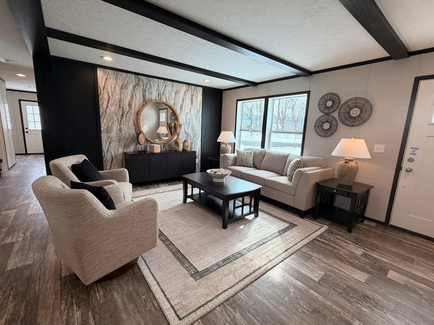 The DIAMOND Living Room. This Manufactured Mobile Home features 3 bedrooms and 2 baths.