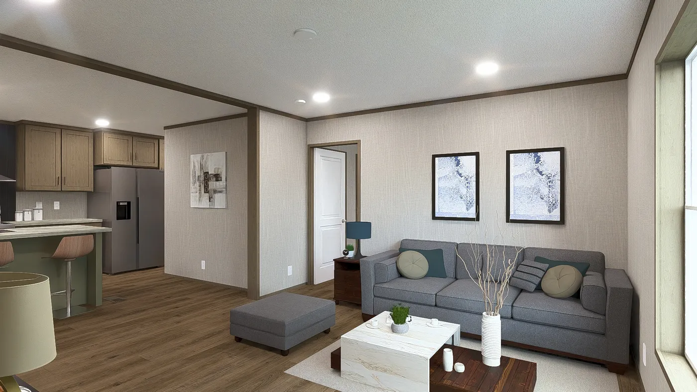The DRAKE Living Room. This Manufactured Mobile Home features 3 bedrooms and 2 baths.