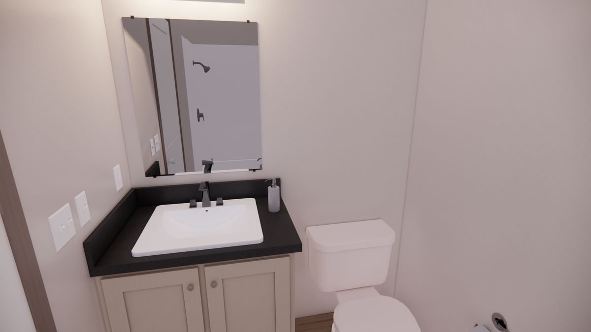 The 6616-4200 ADRENALINE Primary Bathroom. This Manufactured Mobile Home features 3 bedrooms and 2 baths.