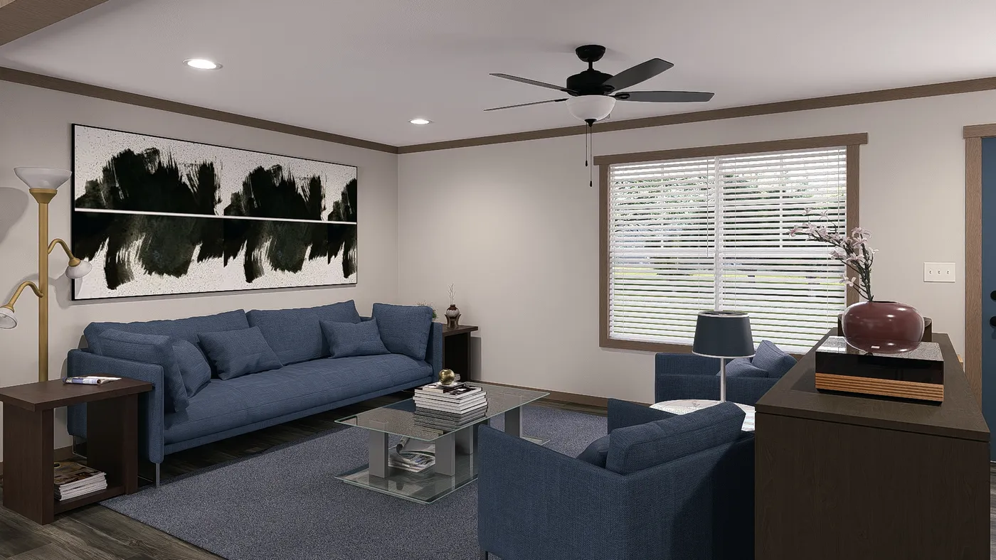 The TINSLEY Living Room. This Manufactured Mobile Home features 4 bedrooms and 2 baths.