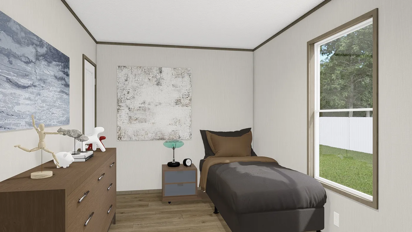 The HUDSON Bedroom. This Manufactured Mobile Home features 3 bedrooms and 2 baths.