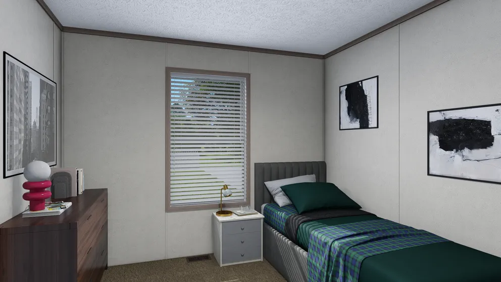 The 6428-E792 THE PULSE Guest Bedroom. This Manufactured Mobile Home features 3 bedrooms and 2.5 baths.