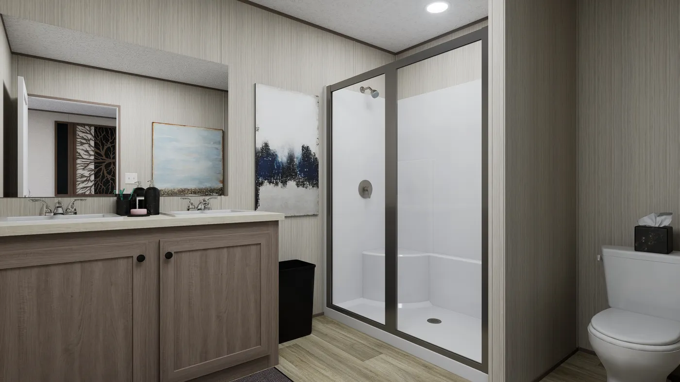 The ROCKY VALLEY Primary Bathroom. This Manufactured Mobile Home features 3 bedrooms and 2 baths.