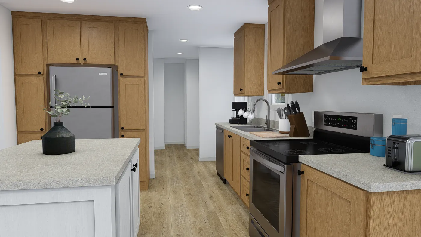 The TEM2444-2A RISING SUN Kitchen. This Manufactured Mobile Home features 2 bedrooms and 2 baths.