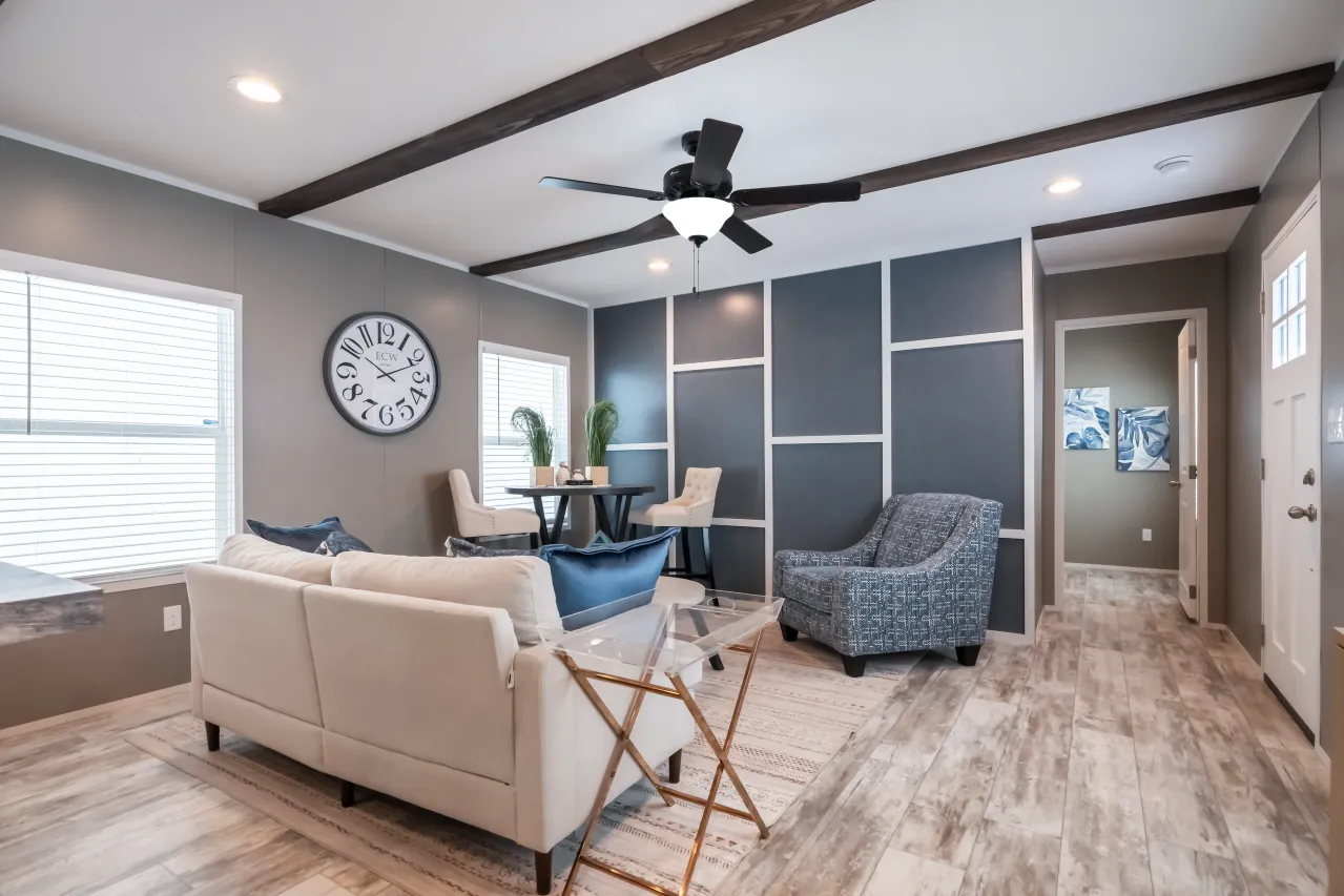 The LIBERTY Living Room. This Manufactured Mobile Home features 3 bedrooms and 2 baths.