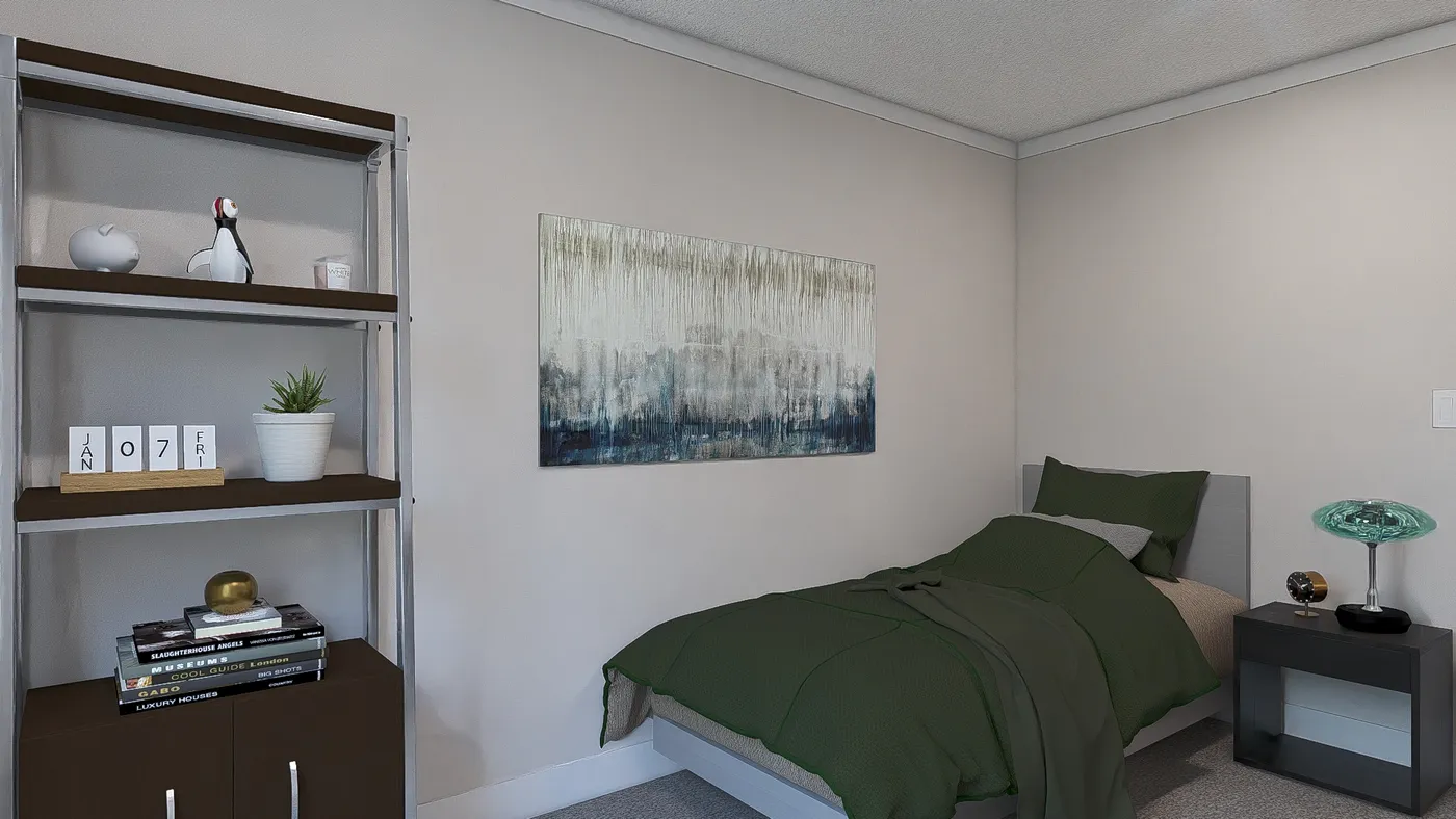 The HEY JUDE Guest Bedroom. This Manufactured Mobile Home features 4 bedrooms and 2 baths.