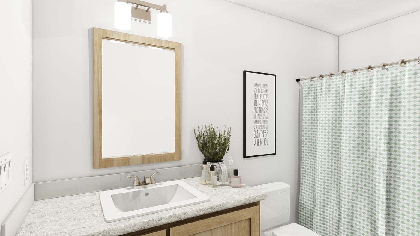 The LEGACY 377 Guest Bathroom. This Manufactured Mobile Home features 3 bedrooms and 2 baths.
