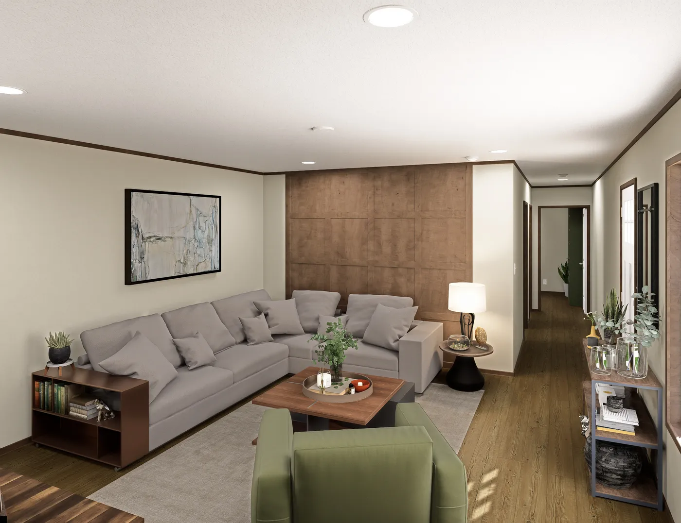 The ZION Living Room. This Manufactured Mobile Home features 3 bedrooms and 2 baths.