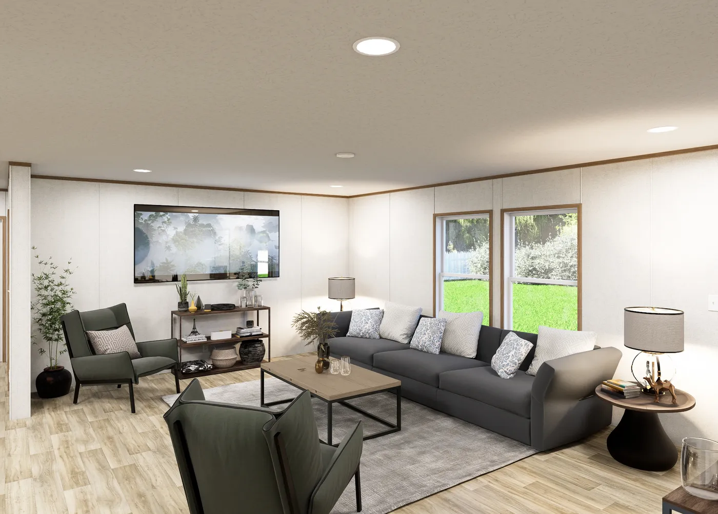 The HARBOR Living Room. This Manufactured Mobile Home features 3 bedrooms and 2 baths.