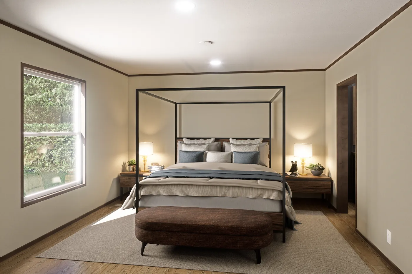 The EXPLORER Primary Bedroom. This Manufactured Mobile Home features 3 bedrooms and 2 baths.