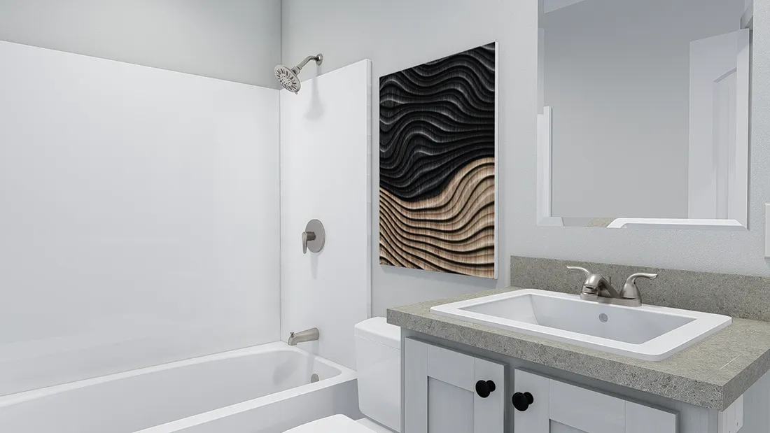 The RISING SUN Guest Bathroom. This Manufactured Mobile Home features 2 bedrooms and 2 baths.