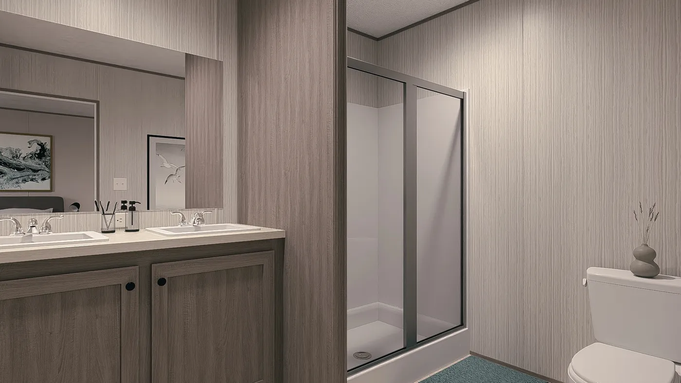 The MAYNARDVILLE CLASSIC 72 Primary Bathroom. This Manufactured Mobile Home features 3 bedrooms and 2 baths.