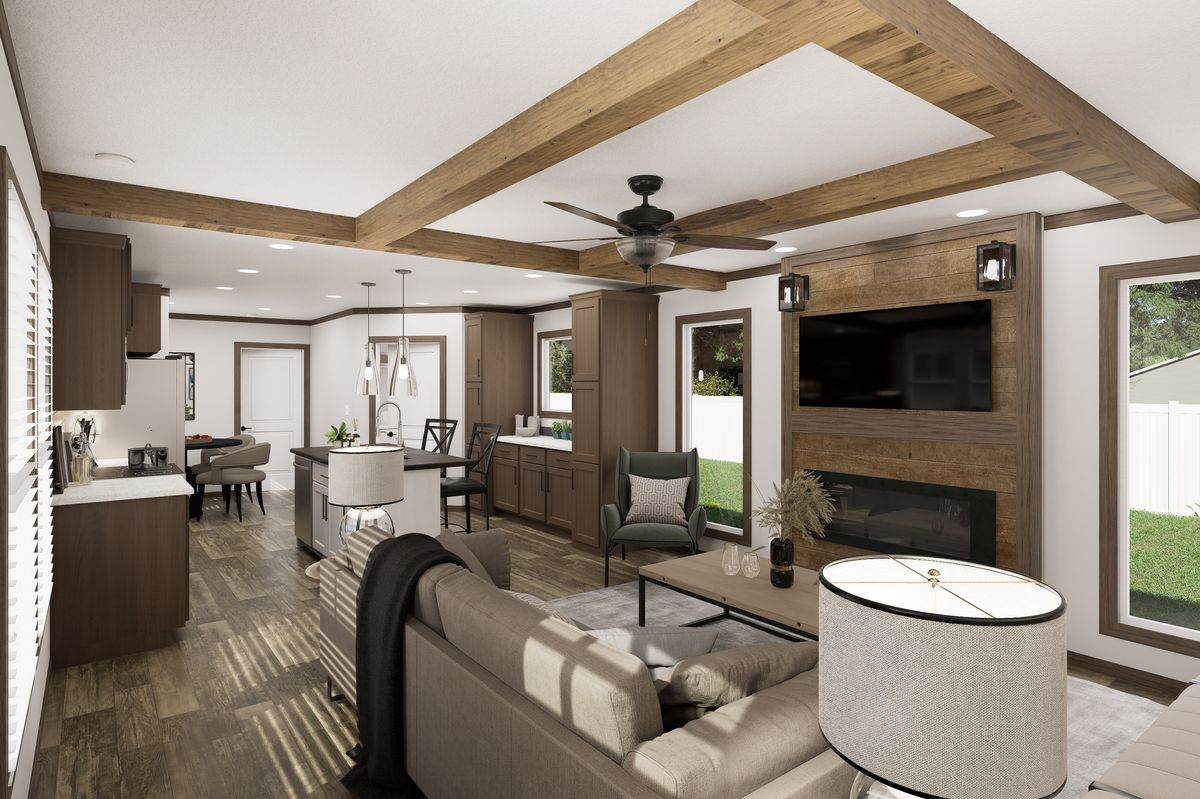 The THE TRUMAN Living Room. This Manufactured Mobile Home features 3 bedrooms and 2 baths.