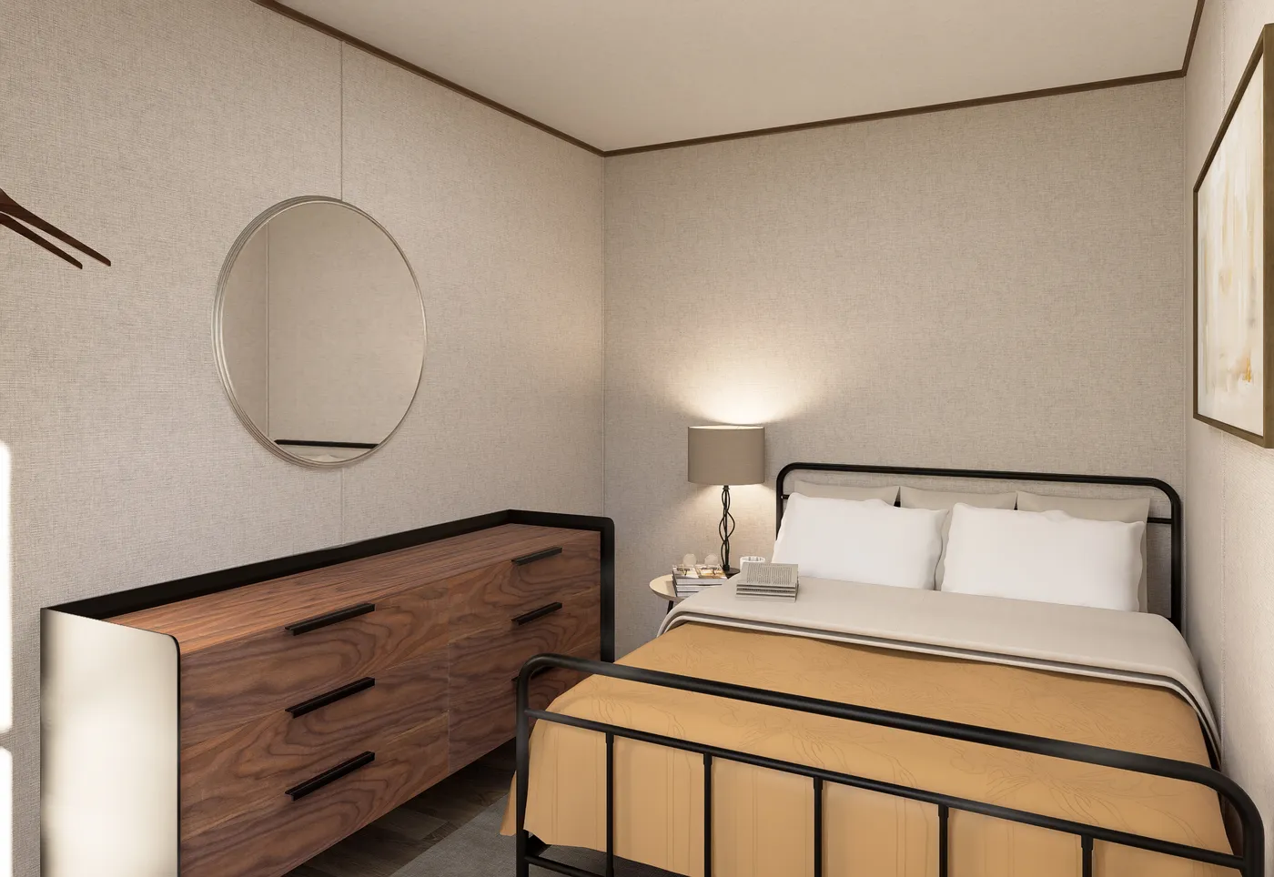 The BUTTERCUP Primary Bedroom. This Manufactured Mobile Home features 1 bedroom and 1 bath.