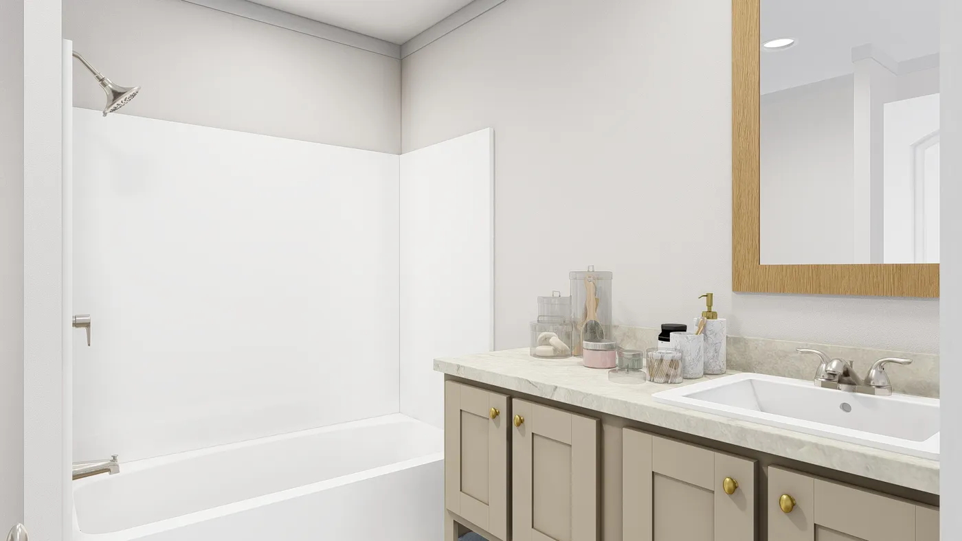 The 2001 "LET IT BE" 5628 Guest Bathroom. This Manufactured Mobile Home features 3 bedrooms and 2 baths.