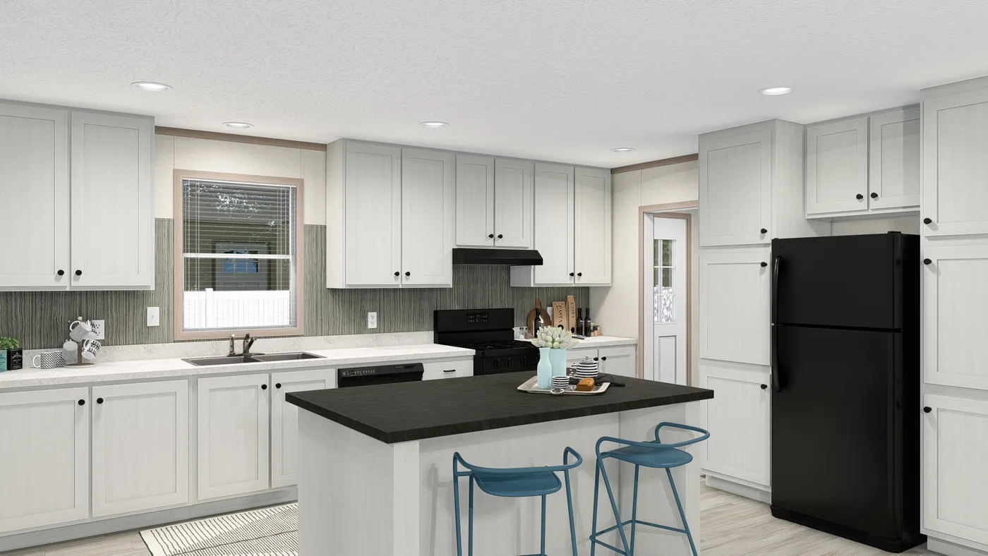 The 4428-E781 THE PULSE Kitchen. This Manufactured Mobile Home features 3 bedrooms and 2 baths.