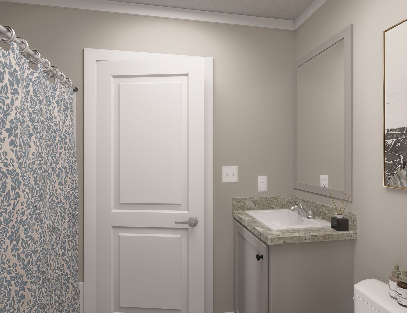 The BROOKLINE FLEX 32 WIDE Guest Bathroom. This Manufactured Mobile Home features 4 bedrooms and 3 baths.